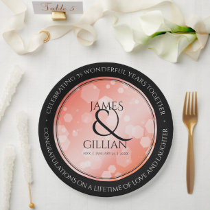 Elegant 35th Coral Wedding Anniversary Celebration Paper Plate