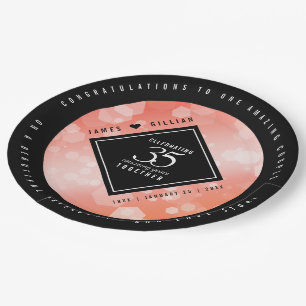 Elegant 35th Coral Wedding Anniversary Celebration Paper Plate