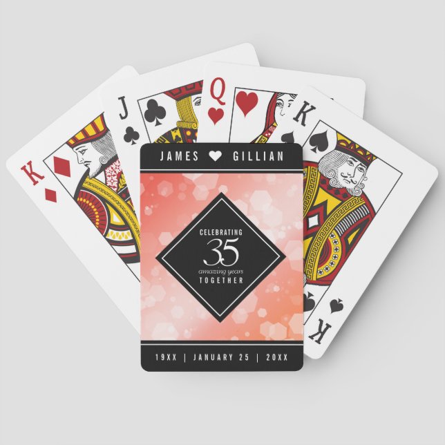 Elegant 35th Coral Wedding Anniversary Celebration Playing Cards (Back)