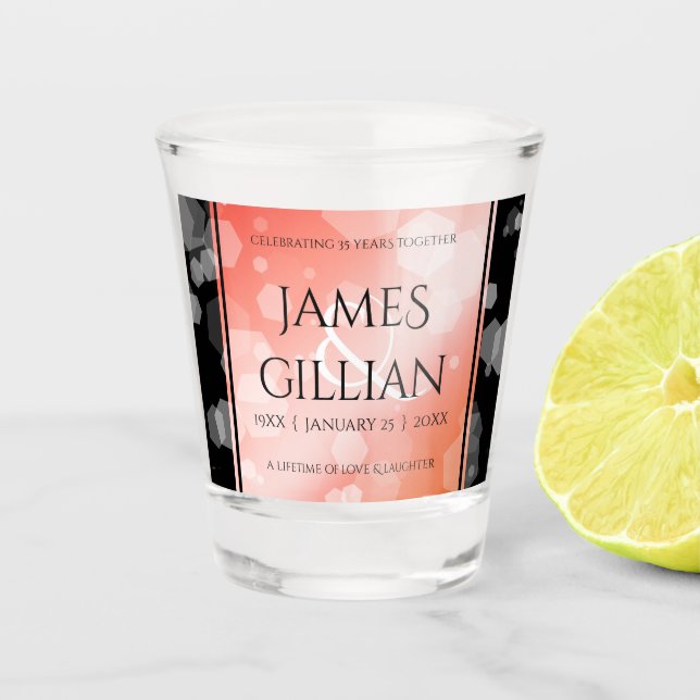 Elegant 35th Coral Wedding Anniversary Celebration Shot Glass (Front)