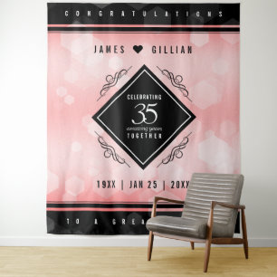 Elegant 35th Coral Wedding Anniversary Celebration Tapestry