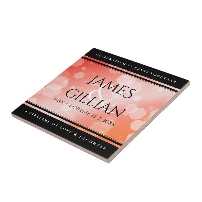 Elegant 35th Coral Wedding Anniversary Celebration Tile (Side)