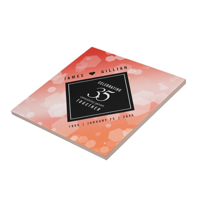 Elegant 35th Coral Wedding Anniversary Celebration Tile (Side)