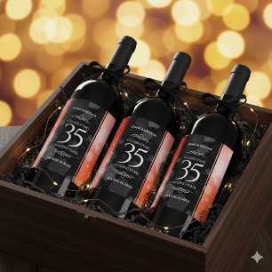 Elegant 35th Coral Wedding Anniversary Celebration Wine Label