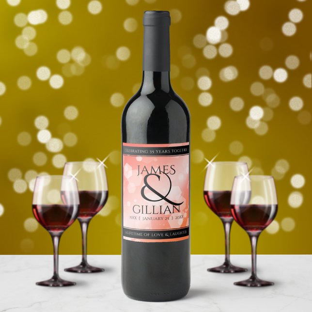 Elegant 35th Coral Wedding Anniversary Celebration Wine Label (Creator Uploaded)