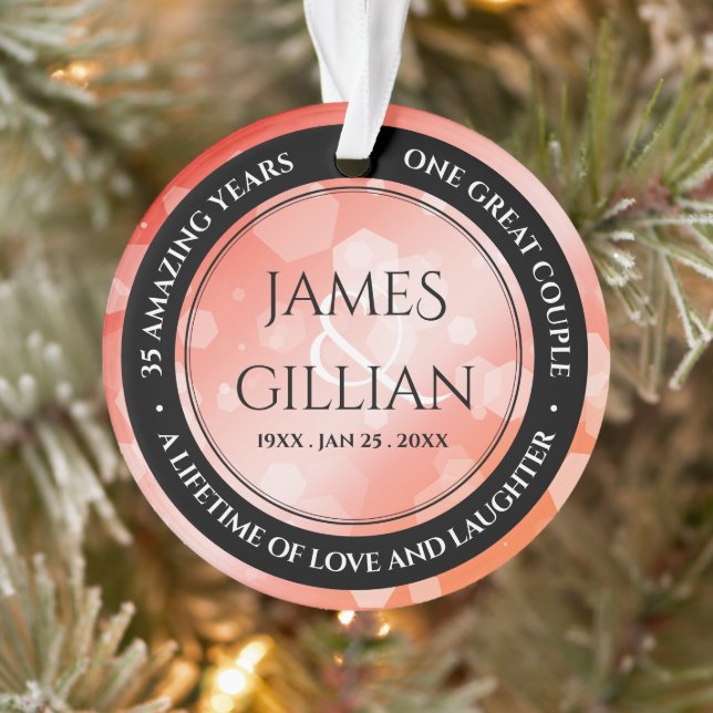 Elegant 35th Coral Wedding Anniversary Ornament (Tree)