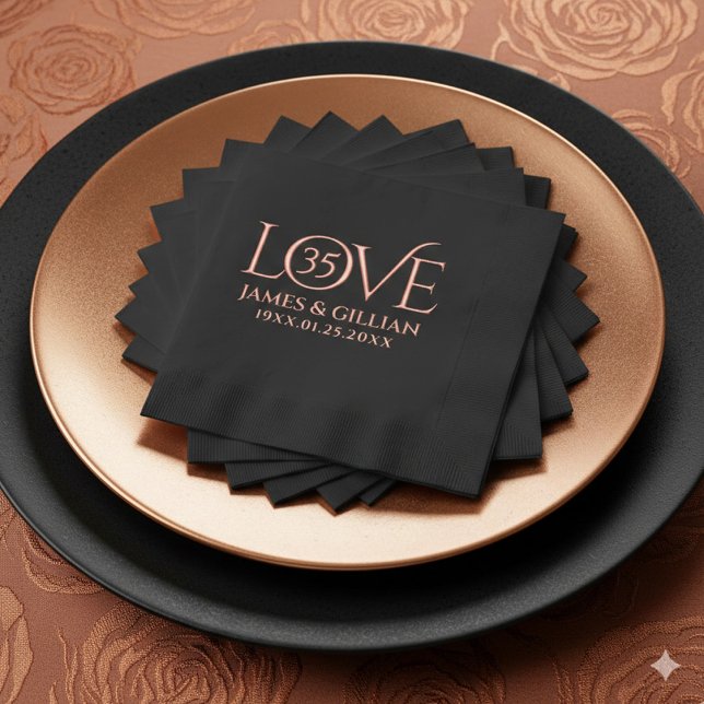 Elegant 35th Coral Wedding Anniversary Years Foil Napkins (Elegant 35th Coral Wedding Anniversary Foil-Stamped Napkins Cover Photo)