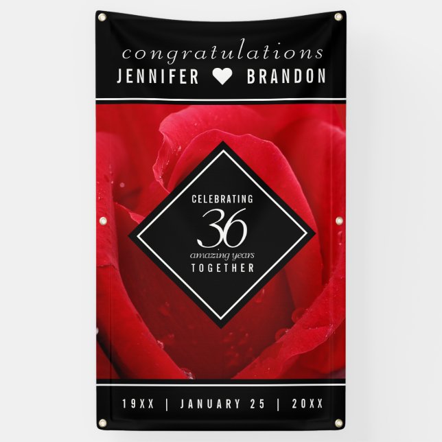 Elegant 36th Rose Wedding Anniversary Celebration Banner (Vertical)