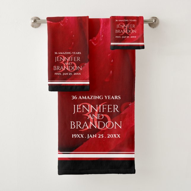 Elegant 36th Rose Wedding Anniversary Celebration Bath Towel Set (Insitu)