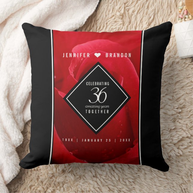 Elegant 36th Rose Wedding Anniversary Celebration Cushion (Blanket)