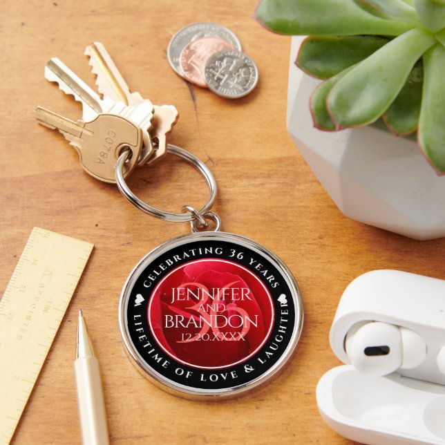 Elegant 36th Rose Wedding Anniversary Celebration Key Ring (Desk)