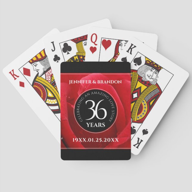 Elegant 36th Rose Wedding Anniversary Celebration Playing Cards (Back)