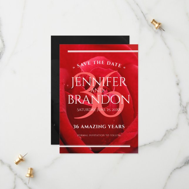 Elegant 36th Rose Wedding Anniversary Celebration Save The Date (Front/Back In Situ)
