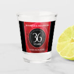 Elegant 36th Rose Wedding Anniversary Celebration Shot Glass<br><div class="desc">Toast the 36th rose wedding anniversary with this commemorative shot glass! Elegant white lettering on romantic red rose and black backgrounds add a memorable touch for this special occasion and extraordinary milestone. Personalise with couple's names and dates of marriage. Design © W.H. Sim, All Rights Reserved. See more at zazzle.com/expressionsoccasions...</div>