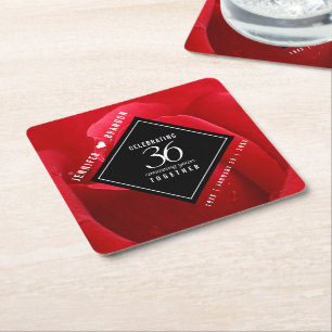 Elegant 36th Rose Wedding Anniversary Celebration Square Paper Coaster
