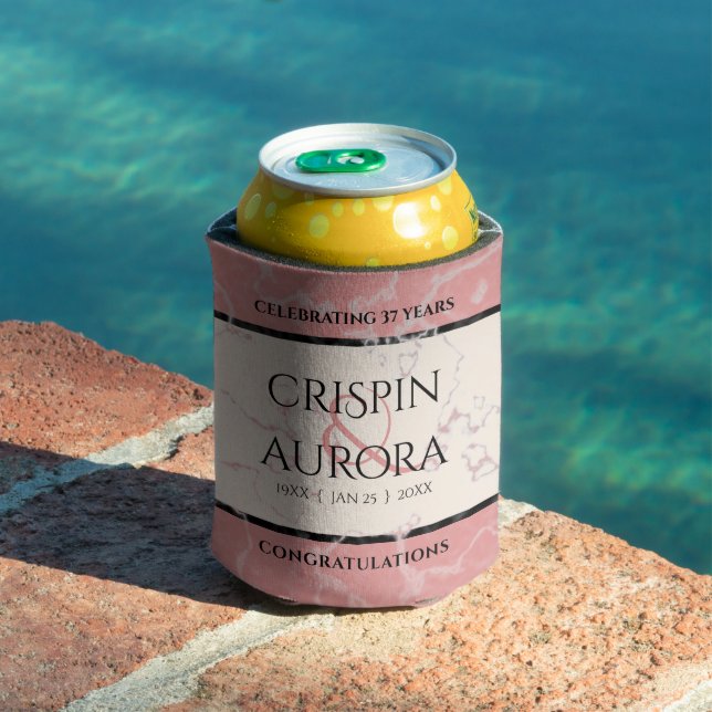 Elegant 37th Alabaster Wedding Anniversary Can Cooler (In Situ Pool)