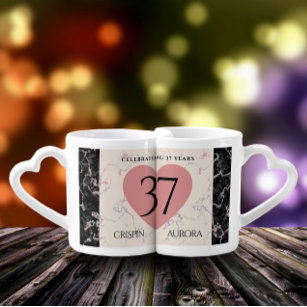 Elegant 37th Alabaster Wedding Anniversary Coffee Mug Set