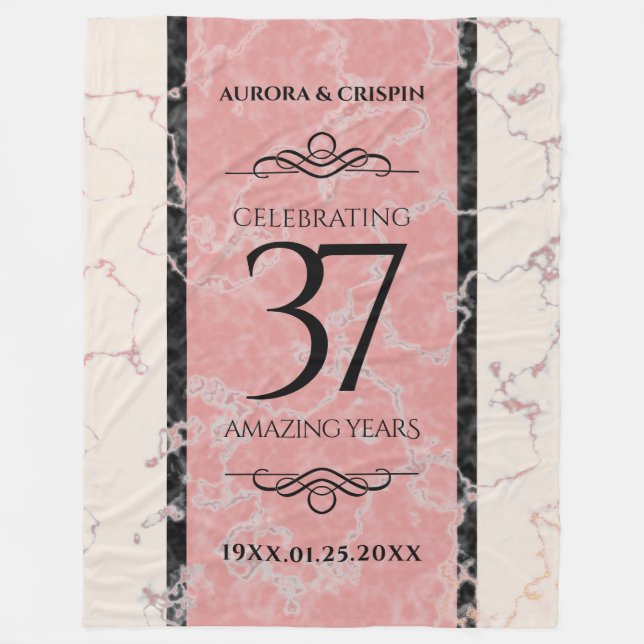 Elegant 37th Alabaster Wedding Anniversary Fleece Blanket (Front)
