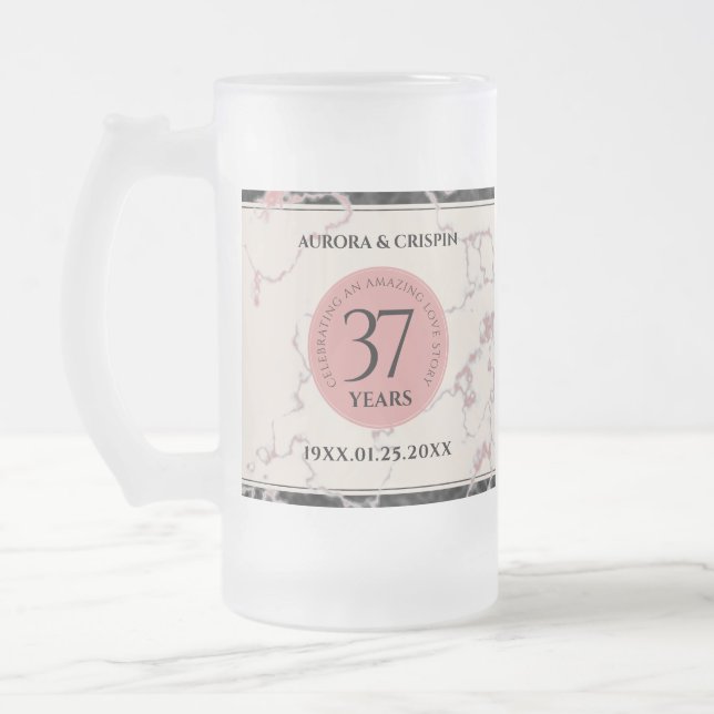 Elegant 37th Alabaster Wedding Anniversary Frosted Glass Beer Mug (Left)