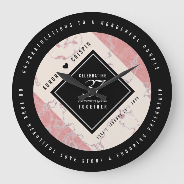 Elegant 37th Alabaster Wedding Anniversary Large Clock (Front)