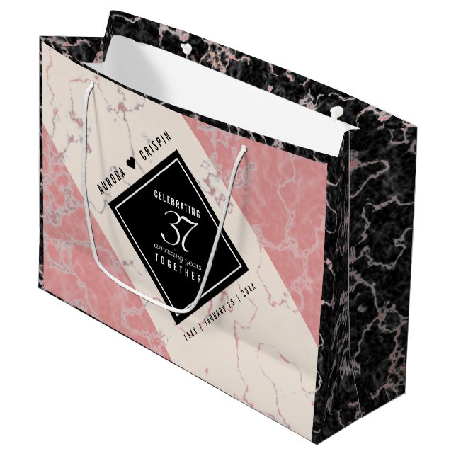 Elegant 37th Alabaster Wedding Anniversary Large Gift Bag (Front Angled)