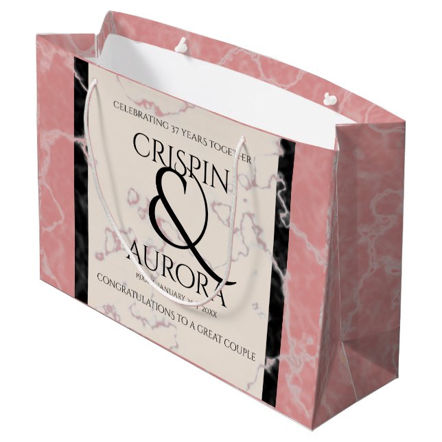 Elegant 37th Alabaster Wedding Anniversary Large Gift Bag (Back Angled)