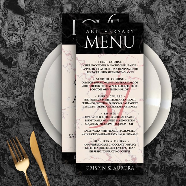 Elegant 37th Alabaster Wedding Anniversary Menu (Elegant 37th Alabaster Wedding Anniversary Menu Rack Card Cover Photo.)