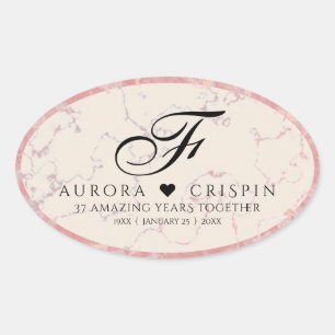 Elegant 37th Alabaster Wedding Anniversary Oval Sticker