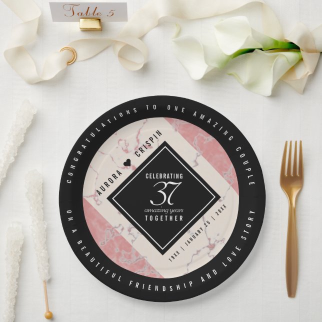Elegant 37th Alabaster Wedding Anniversary Paper Plate (Wedding)