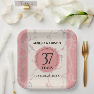 Elegant 37th Alabaster Wedding Anniversary Paper Plate