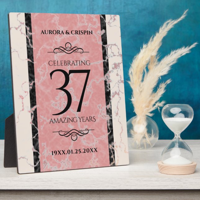 Elegant 37th Alabaster Wedding Anniversary Plaque (Side)