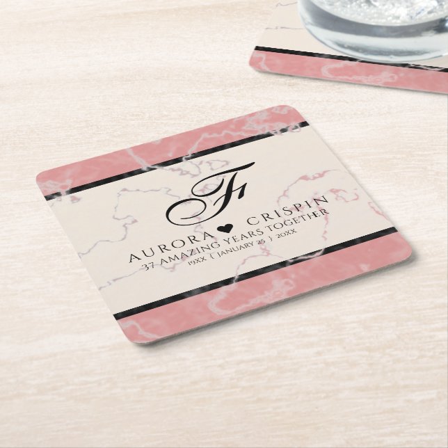 Elegant 37th Alabaster Wedding Anniversary Square Paper Coaster (Angled)