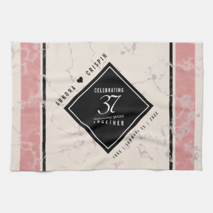 Elegant 37th Alabaster Wedding Anniversary Tea Towel