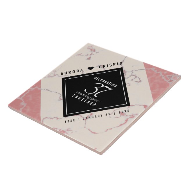 Elegant 37th Alabaster Wedding Anniversary Tile (Side)