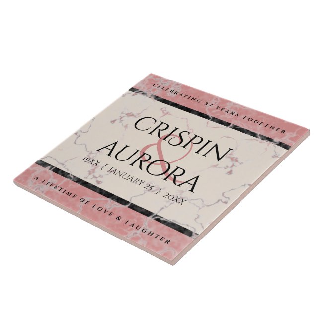 Elegant 37th Alabaster Wedding Anniversary Tile (Side)