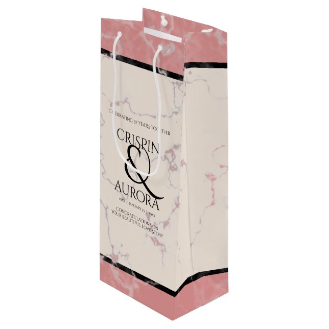 Elegant 37th Alabaster Wedding Anniversary Wine Gift Bag (Front Angled)
