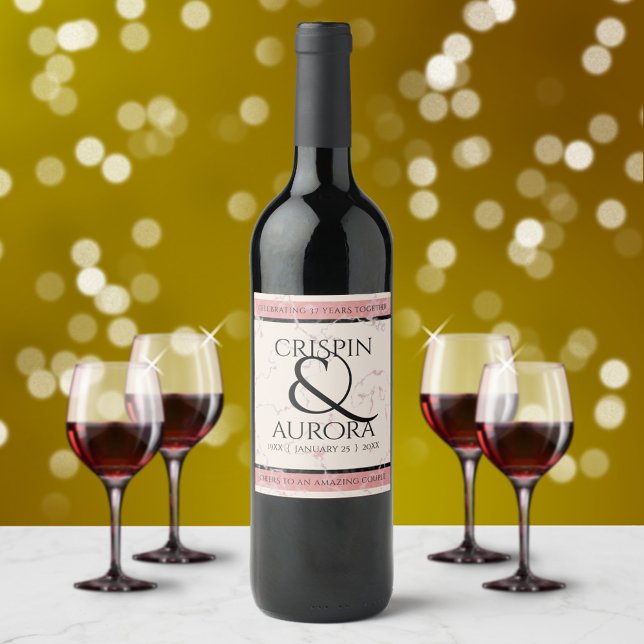 Elegant 37th Alabaster Wedding Anniversary Wine Label (Creator Uploaded)
