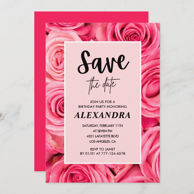 Elegant 38th birthday  Floral Rose Save the date  Invitation (Front/Back)