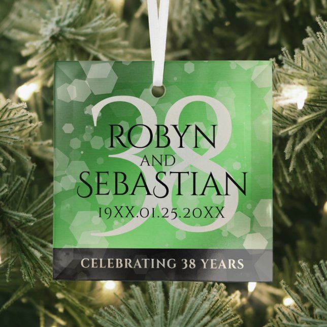 Elegant 38th Emerald Wedding Anniversary Glass Tree Decoration (Insitu)