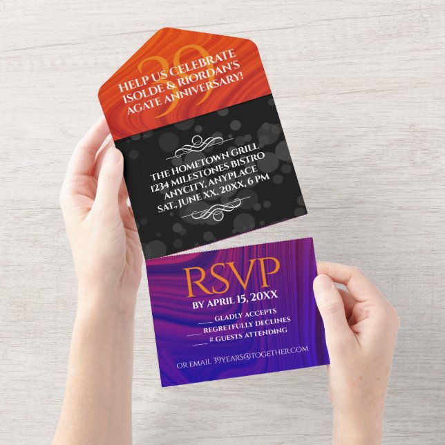 Elegant 39th Agate Wedding Anniversary Celebration All In One Invitation (Tearaway)