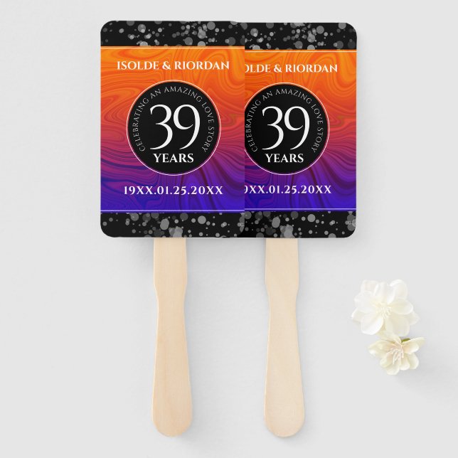 Elegant 39th Agate Wedding Anniversary Celebration Hand Fan (Front and Back)