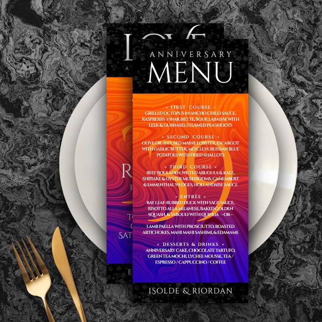 Elegant 39th Agate Wedding Anniversary Celebration Menu (Elegant 39th Agate Wedding Anniversary Menu Rack Card Cover Photo.)