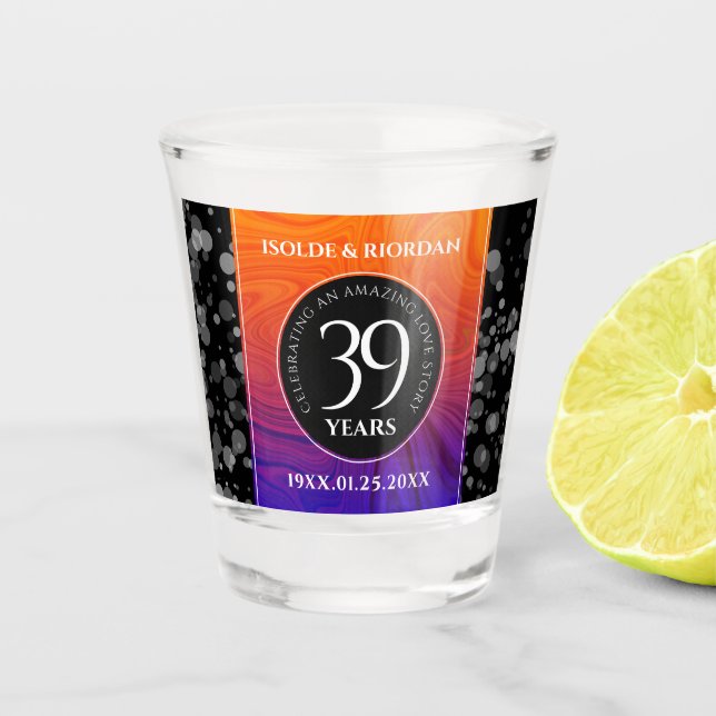 Elegant 39th Agate Wedding Anniversary Celebration Shot Glass (Front)