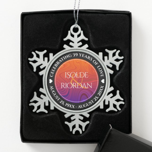 Elegant 39th Agate Wedding Anniversary Celebration Snowflake Pewter Christmas Ornament (Box)