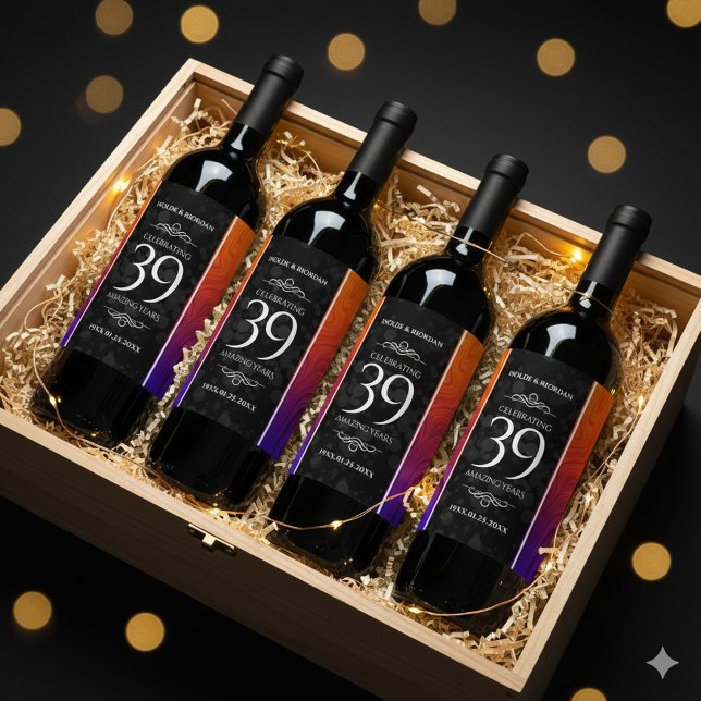 Elegant 39th Agate Wedding Anniversary Wine Label (39th Agate Wedding Anniversary Wine/Liquor Drink Labels Cover Photo)