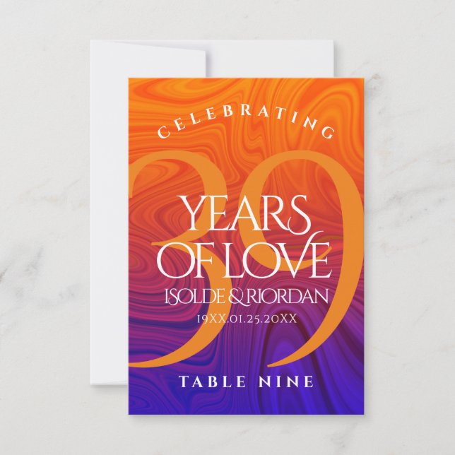 Elegant 39th Wedding Anniversary Table Card (Front)