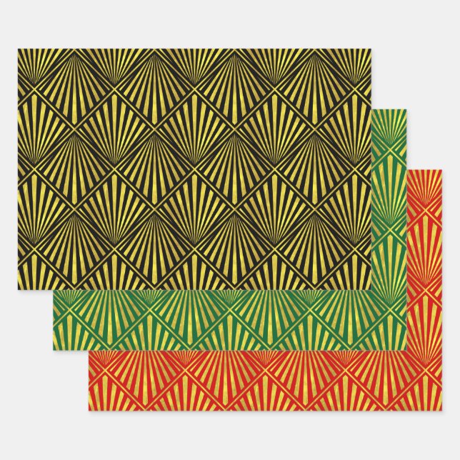 Elegant 3 Colours Gold Art Deco Diamond #1 DIY BG Wrapping Paper Sheet (Set)