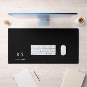 Elegant 3-D Monogram & Name on Black, Vs 2 Desk Mat