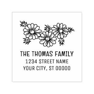 Elegant 3 Daisies Flower Floral Name Address Self-inking Stamp