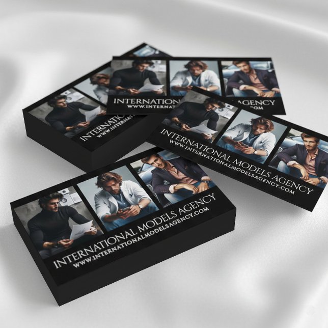 Elegant 3 Images Photos Triptych Model Agency Business Card (3-Photo Triptypch Business Card Cover Photo (Stacked, Obverse))